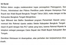 APS Belum Ditertibkan, Bawaslu Surati Pj Bupati Bengkulu Tengah