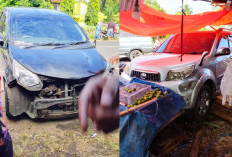 Kecelakaan Beruntun di Pekik Nyaring, Dua Mobil Ringsek dan Lapak Warga Rusak